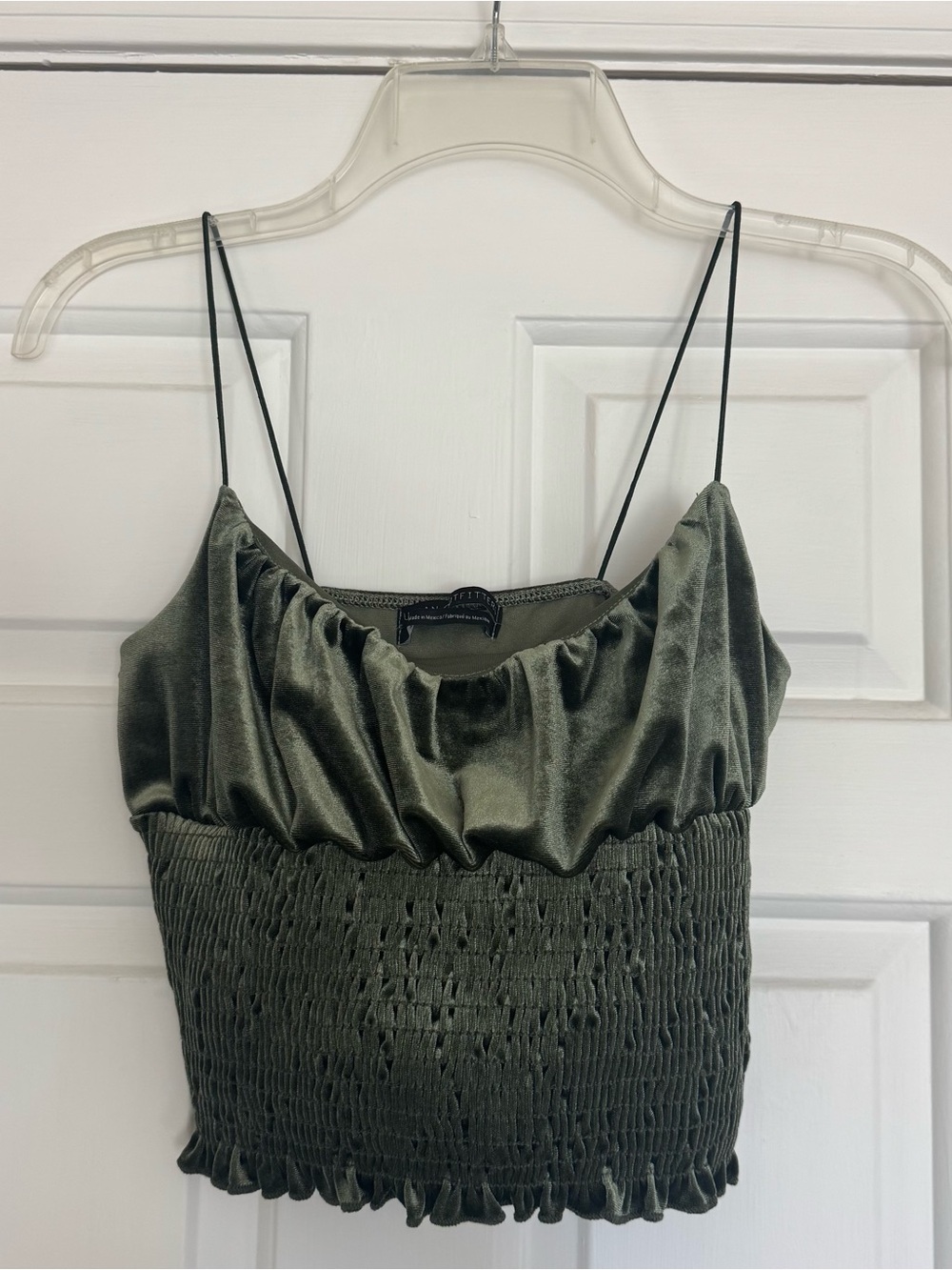 Urban Outfitters Olive Green Velvet Ruched Tank Top